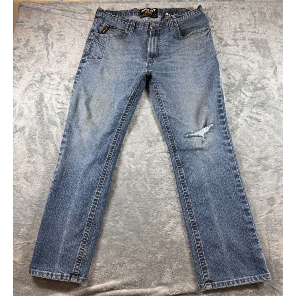 Ariat M5 Jeans‎ Mens 38x32 Blue Straight Leg Slim Rebar Western Loop Lock